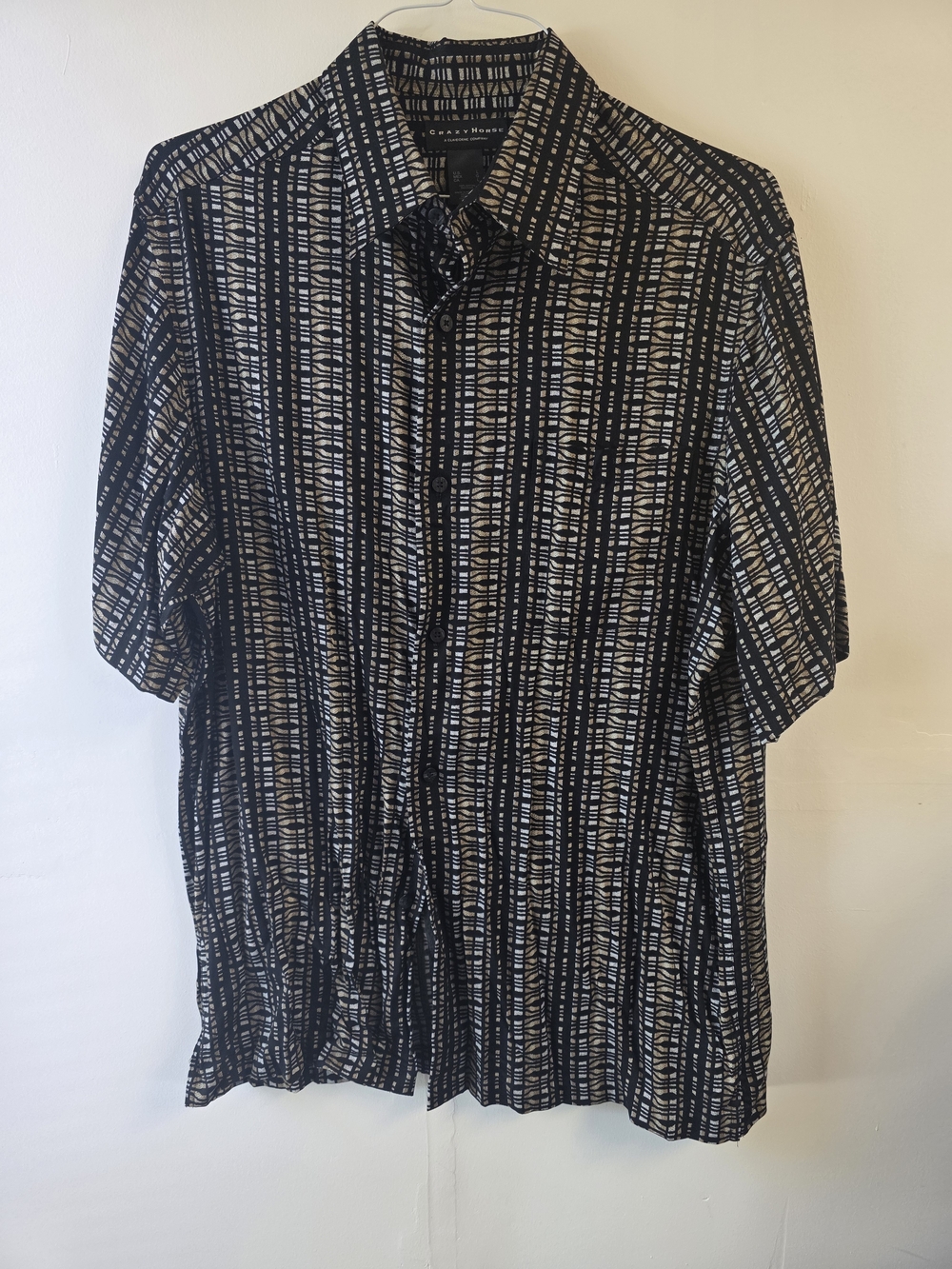 Men's Short-Sleeve Button-Down Shirt in Black and Cream by Liz Claiborne